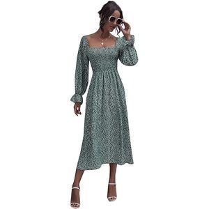 Elegant Green Floral Women's Dress